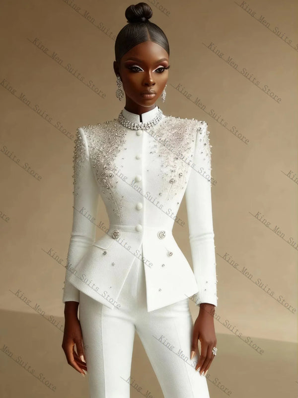 Elegant Crystal White Suit Set