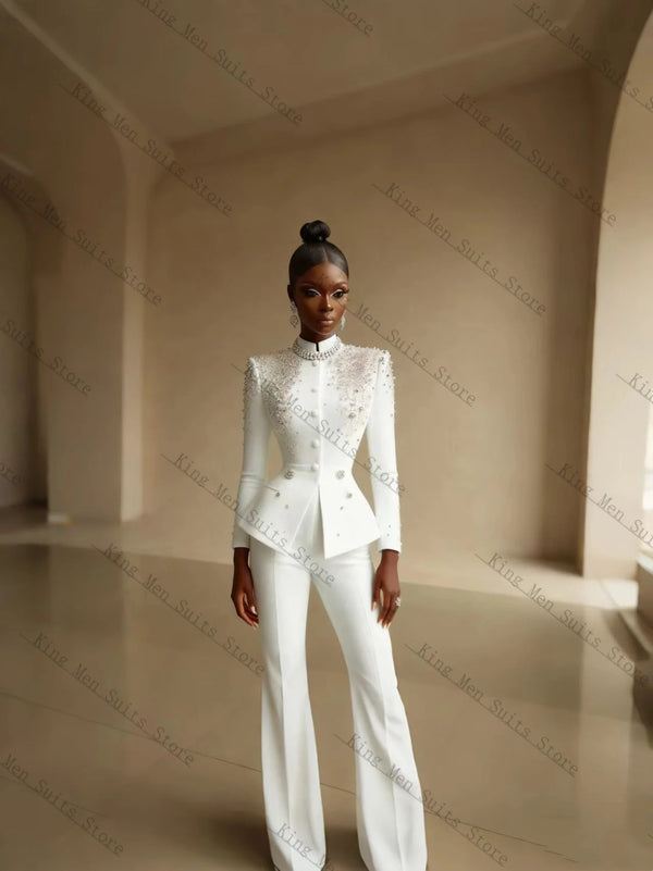 Elegant Crystal White Suit Set