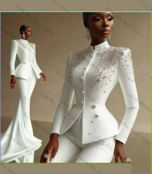 Elegant Crystal White Suit Set - AUREVIA ELEGANT