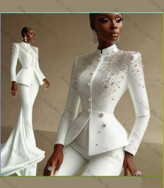 Elegant Crystal White Suit Set